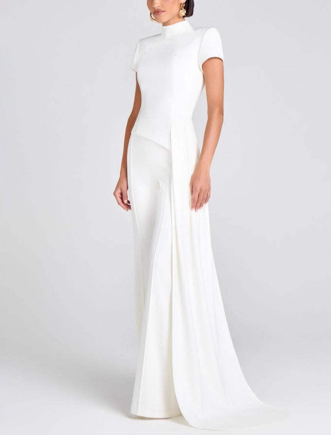 Asymmetrical Turtleneck Top With Draped Pants