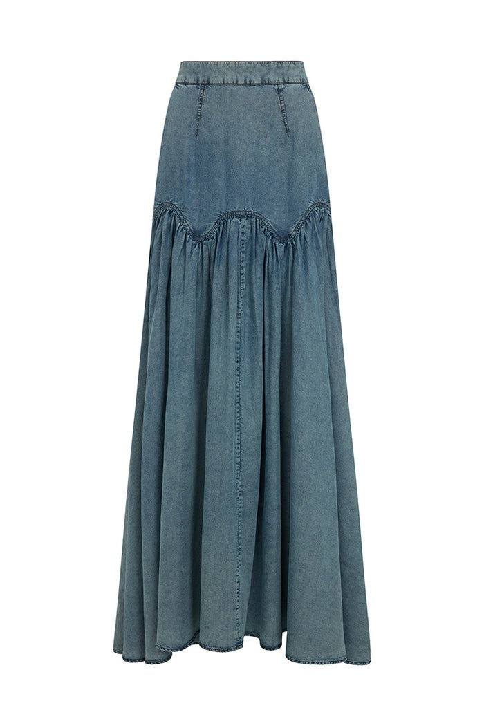 Puff-sleeved Open-back Denim Suit