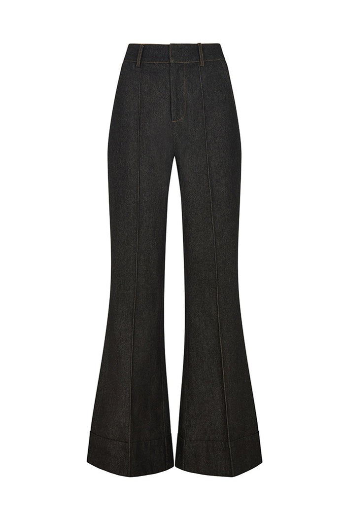 Double-breasted Tailored Blazer In Black Denim& Flared Pants