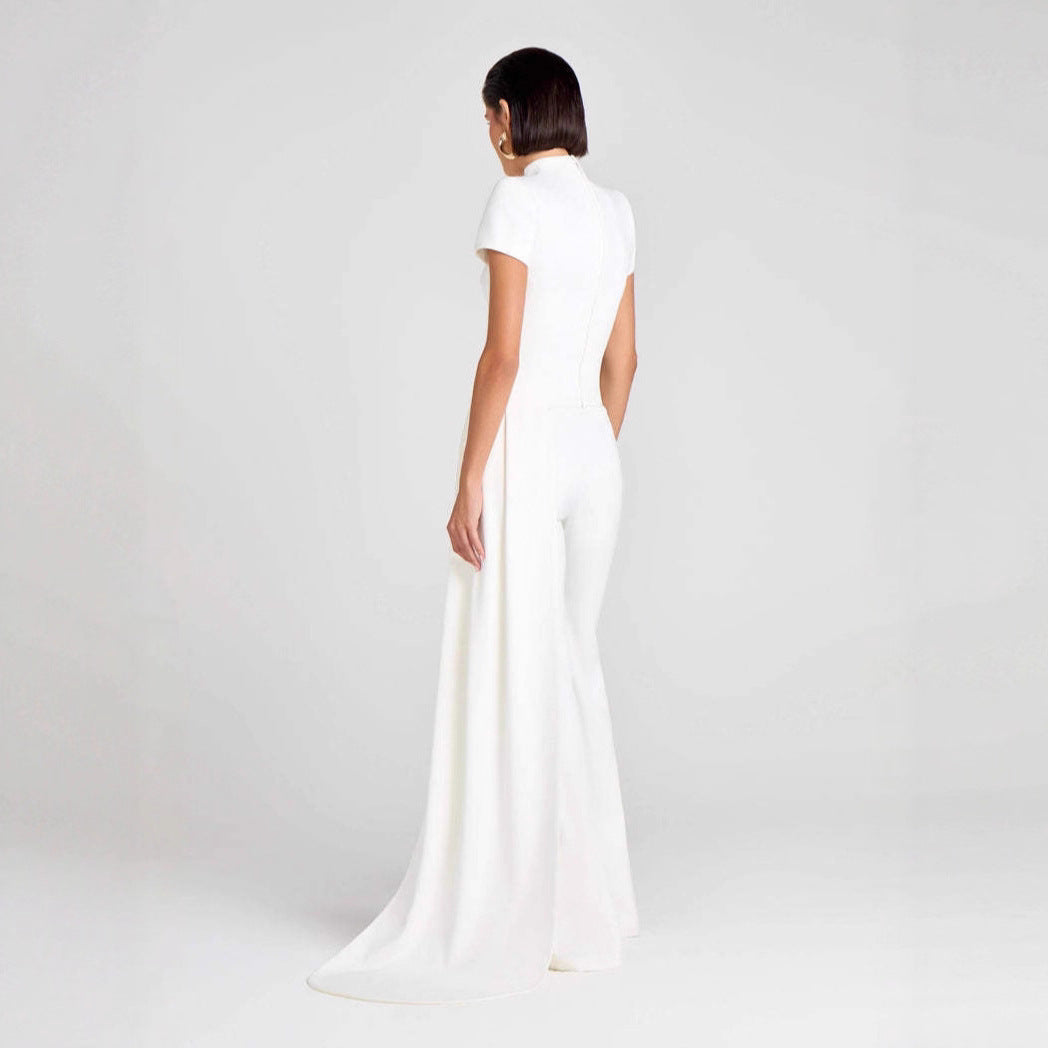 Asymmetrical Turtleneck Top With Draped Pants