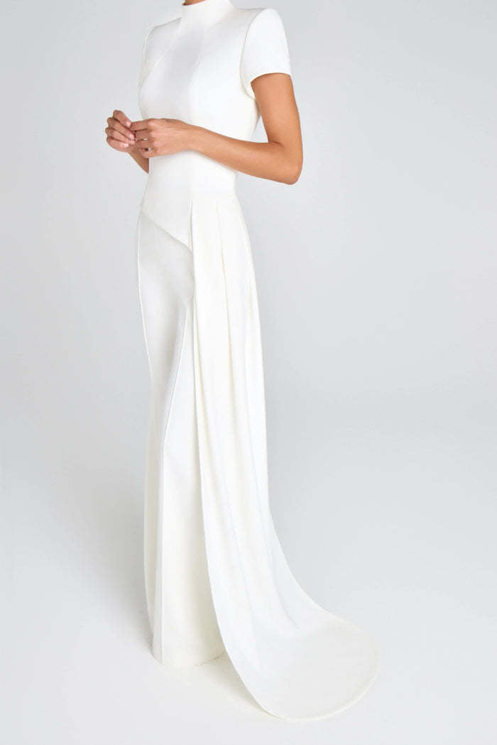 Asymmetrical Turtleneck Top With Draped Pants