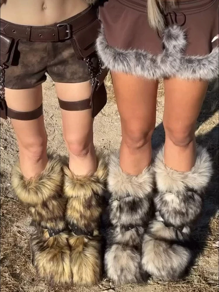 Cross-belt Buckle Fur Boots