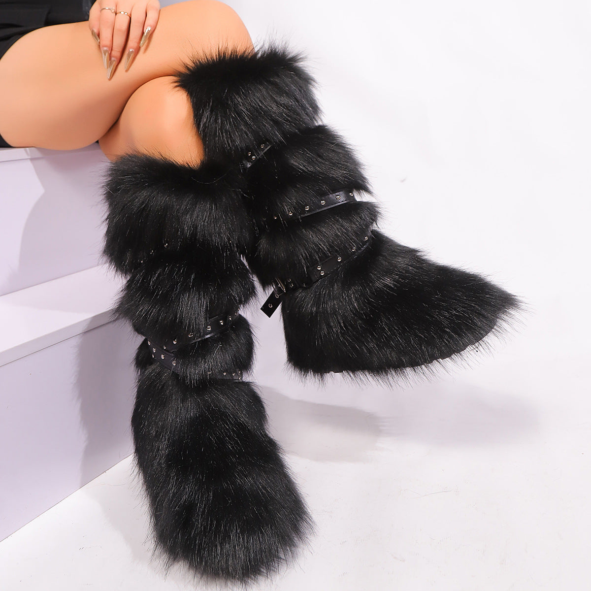 Cross-belt Buckle Fur Boots