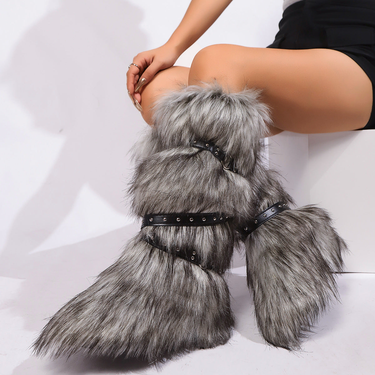 Cross-belt Buckle Fur Boots