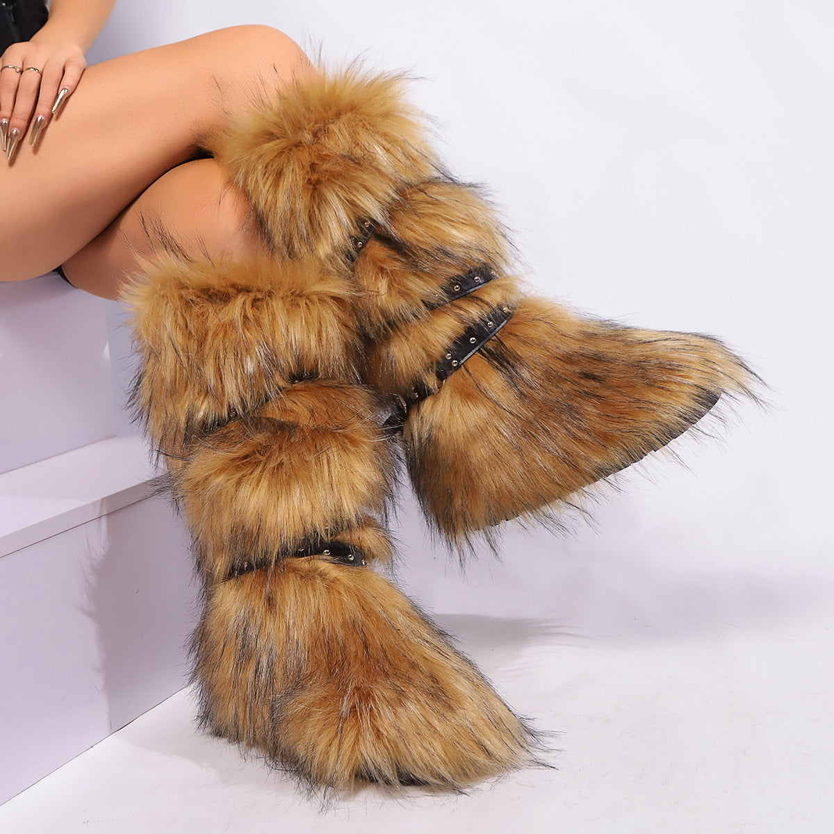 Cross-belt Buckle Fur Boots