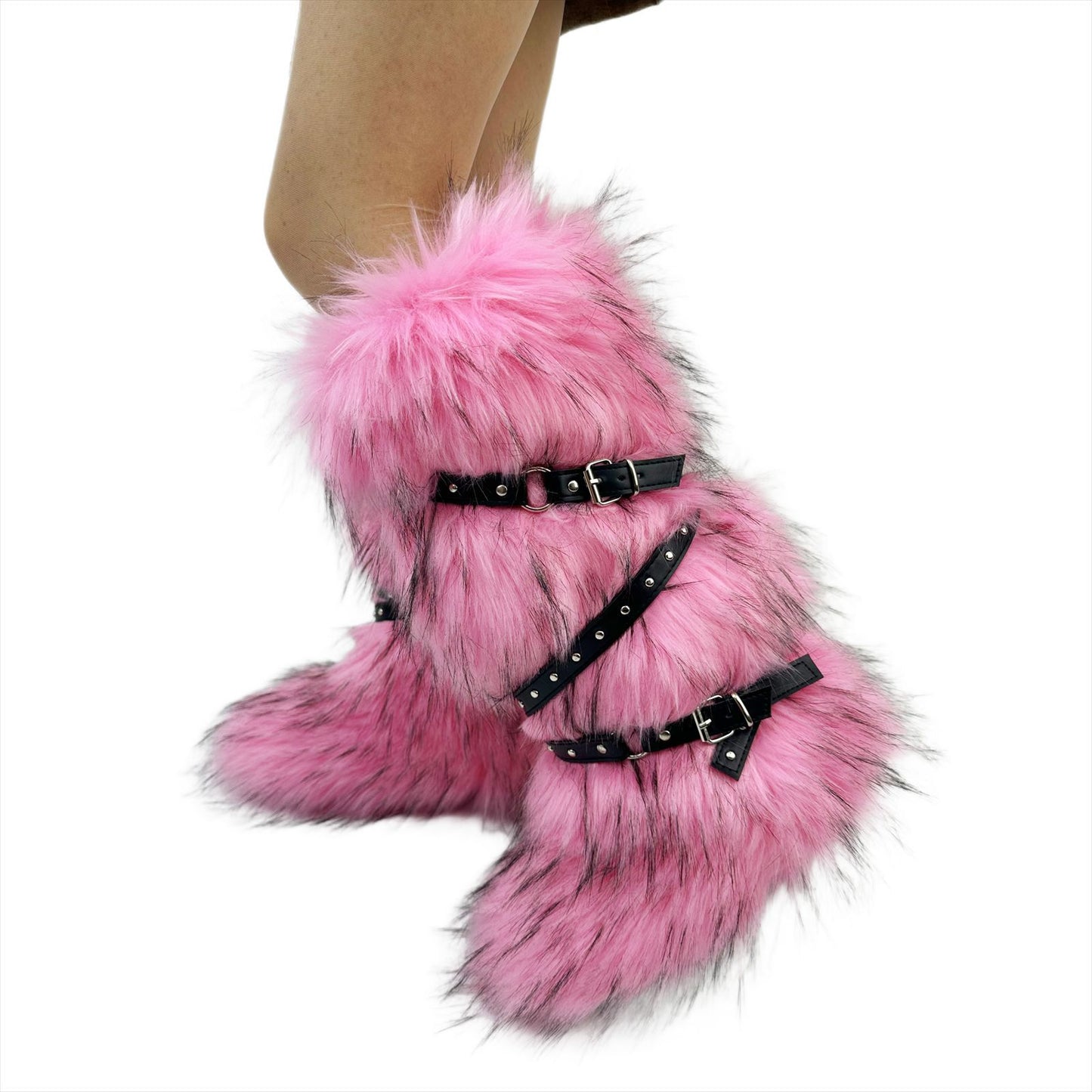 Cross-belt Buckle Fur Boots