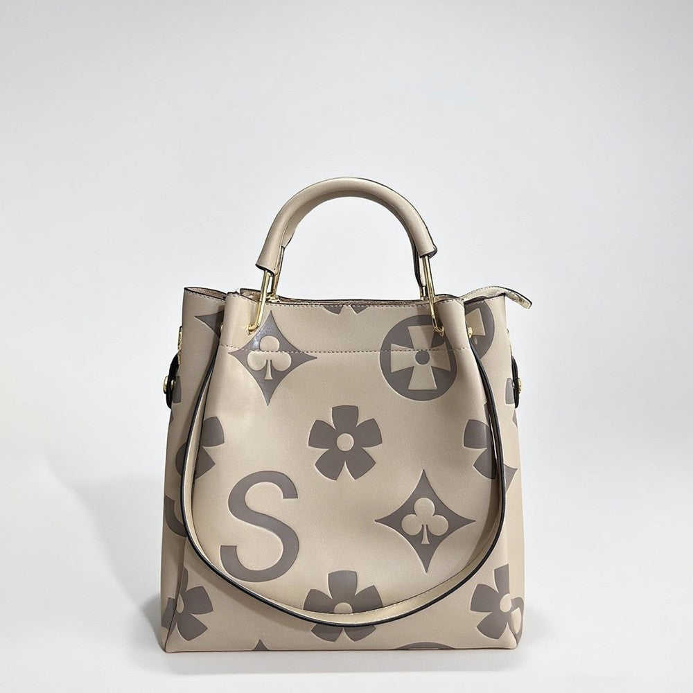 Leather Embossed Texture Bucket Handbag