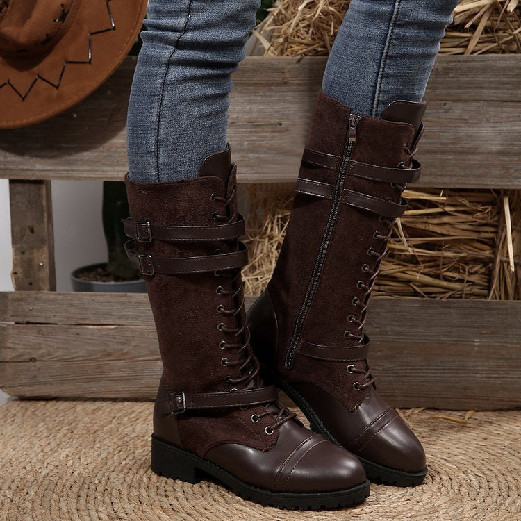 Buckled Design Zipper Knee Boots