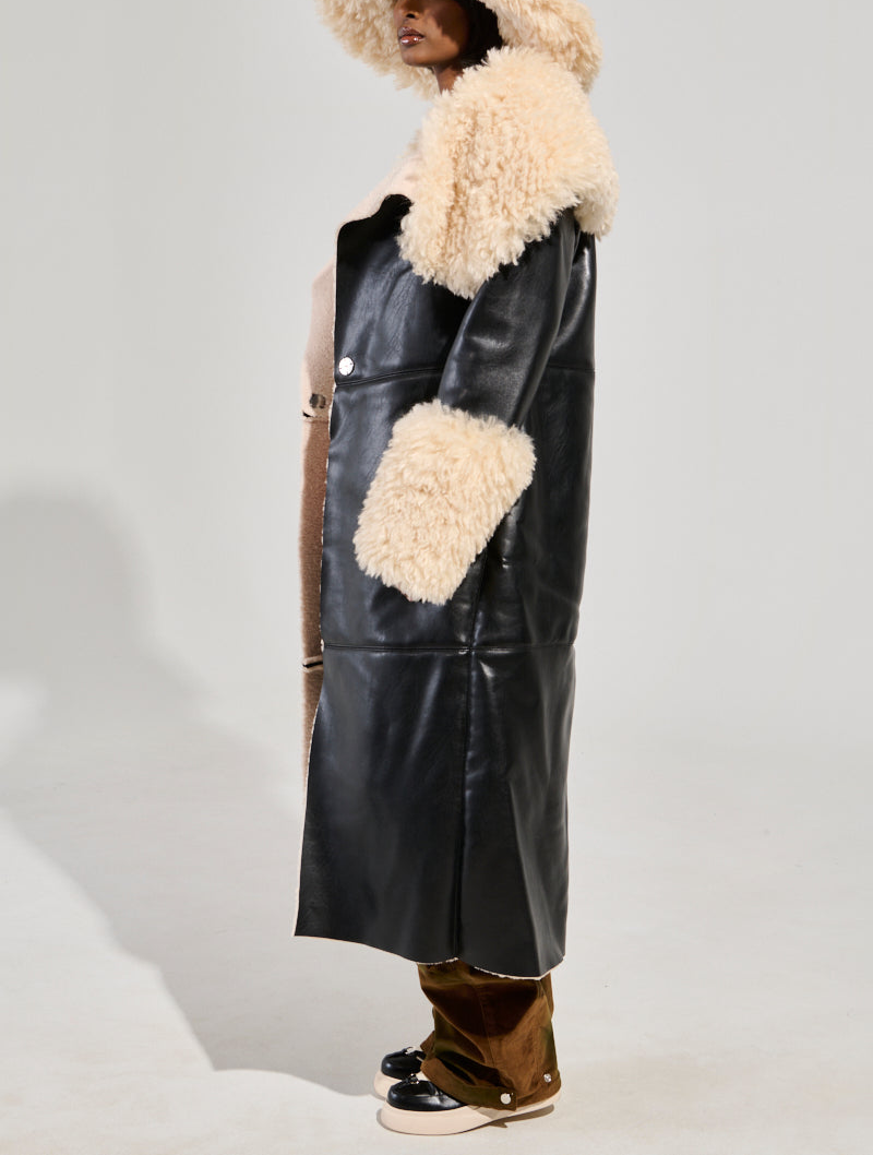 The Fluffy Sherpa Faux Leather Trench Coat