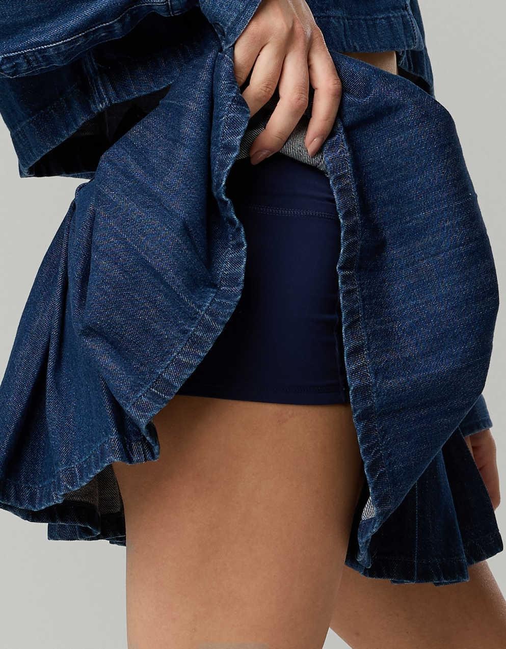 Cropped Button-down Denim Top And Pleated Skirt