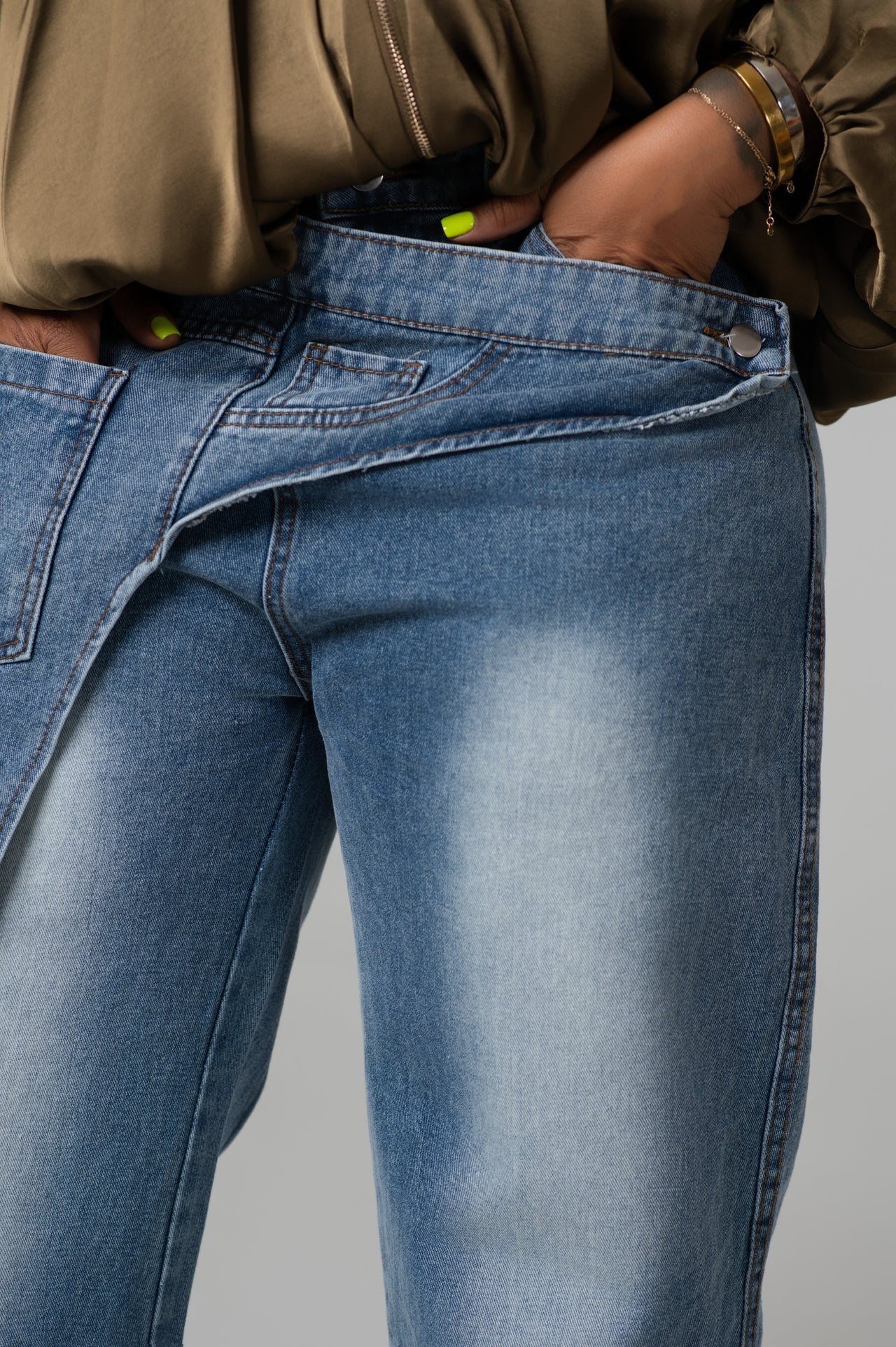 Wide-leg Denim Pants with Drapes