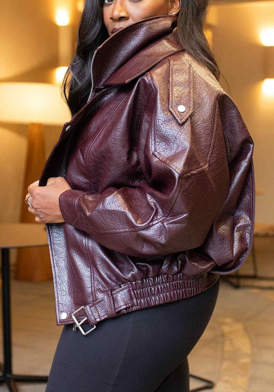 Wine Down Faux Leather Jacket