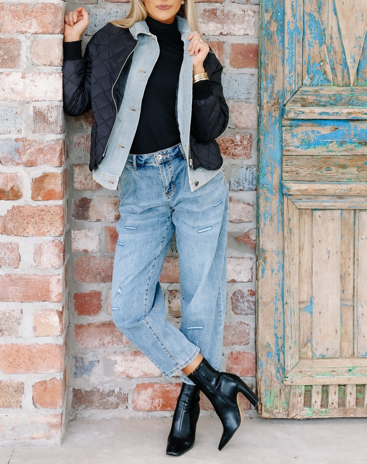Denim and Black Long Sleeve Jacket