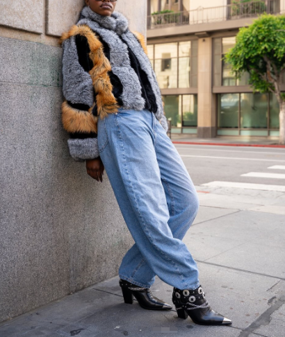 High-neck Zip-up Spliced Faux Fur Coat