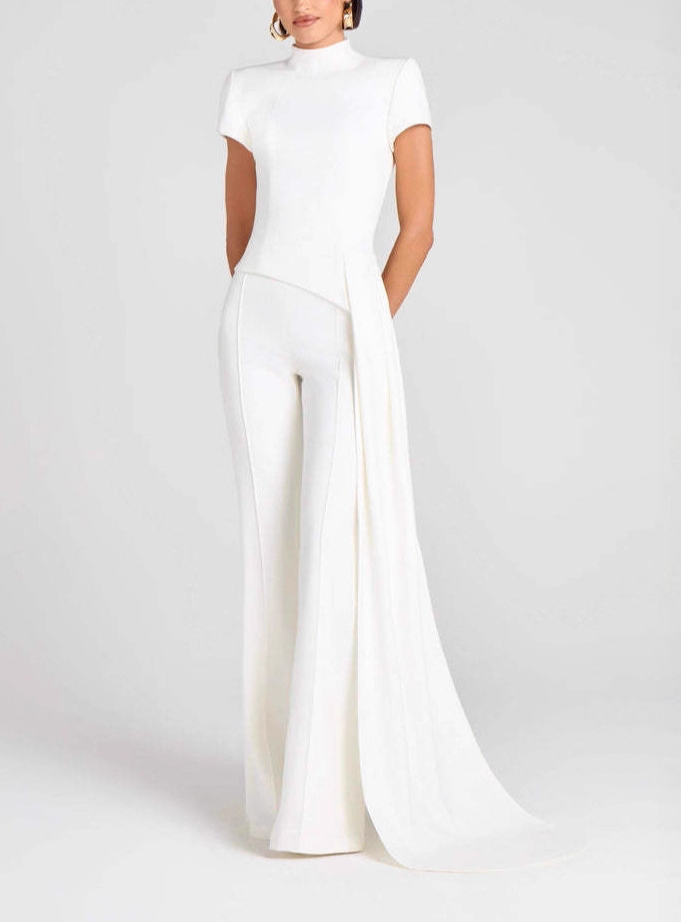 Asymmetrical Turtleneck Top With Draped Pants