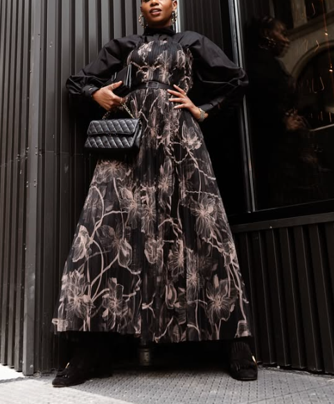 Hollowed Out Printed Patchwork Maxi Dress
