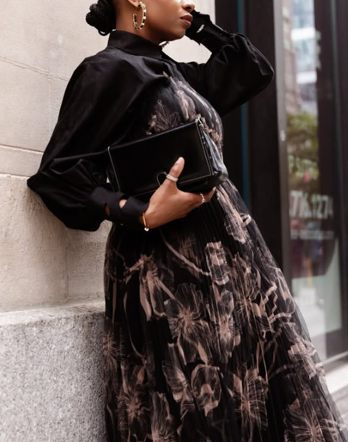 Hollowed Out Printed Patchwork Maxi Dress