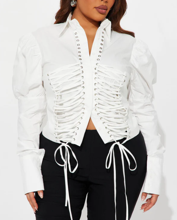 Pleated Lace-Up Top