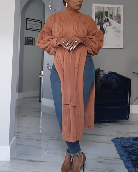 High-Neck Knit Split Top