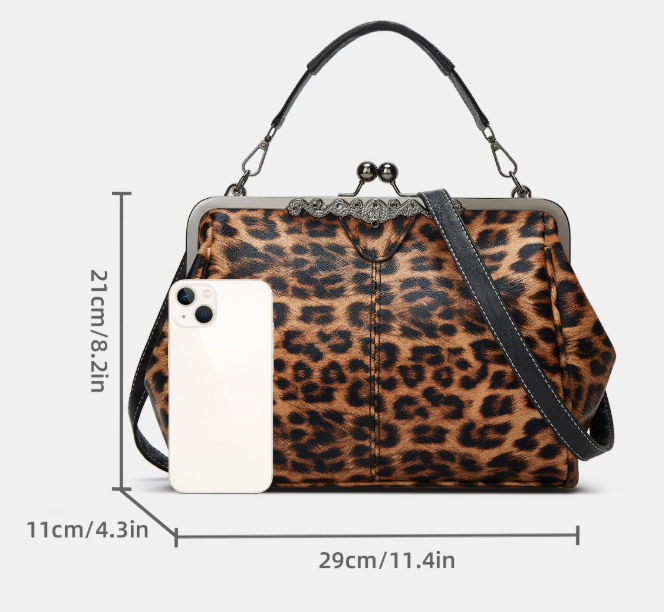 Leopard-Print Metallic Lock Bag