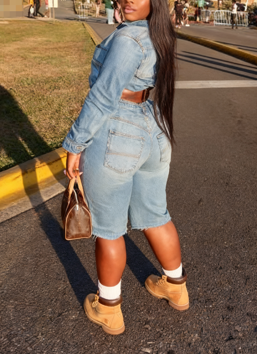 Cropped Zip-up Denim Jacket