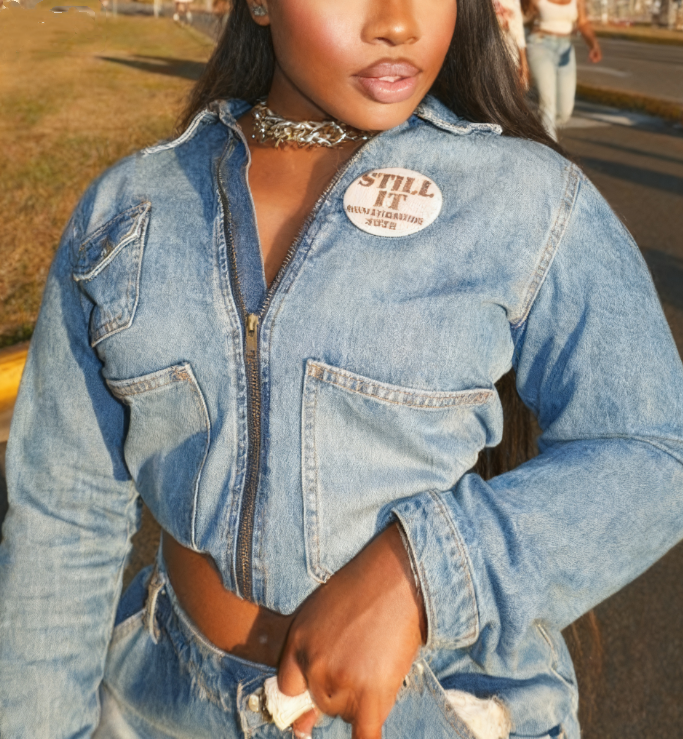Cropped Zip-up Denim Jacket