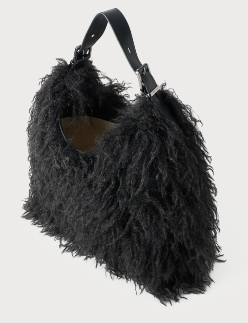 Faux Shearling Hobo Shoulder Bag