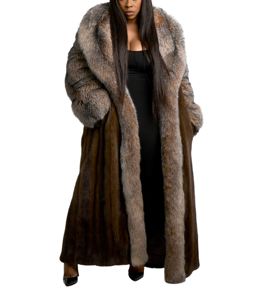 Contrast Faux Fur Long Coat