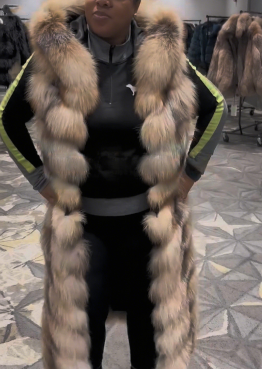 Hooded Long Fox Fur Vest