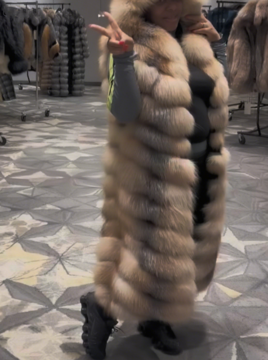 Hooded Long Fox Fur Vest