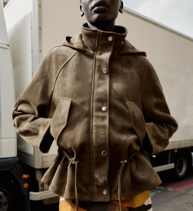 Hooded Faux Suede Jacket