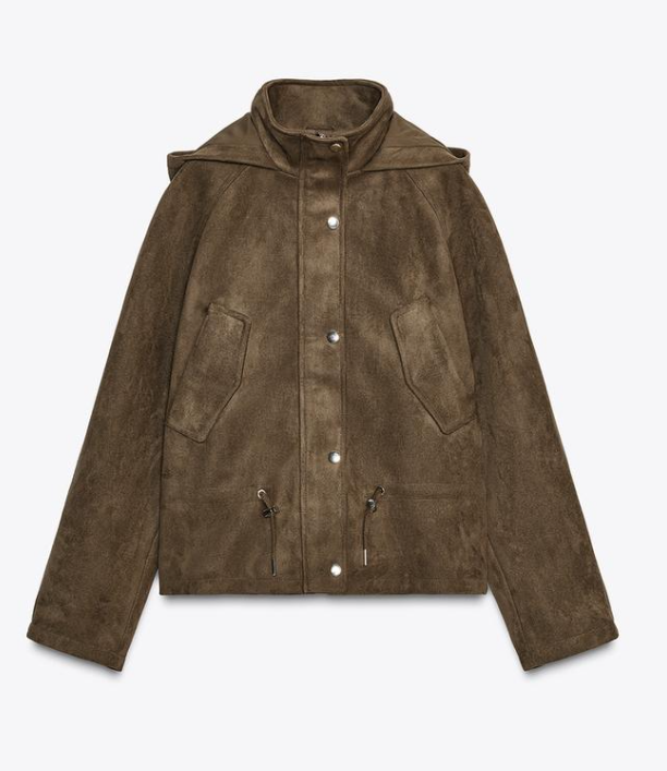Hooded Faux Suede Jacket