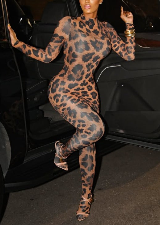 Sexy Leopard Print Stretch Bodysuit