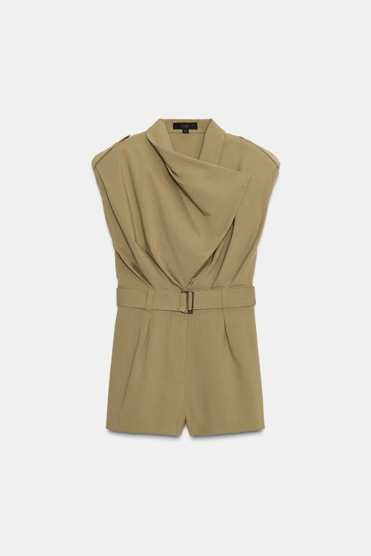 Shoulder Pad Playsuit With Belt