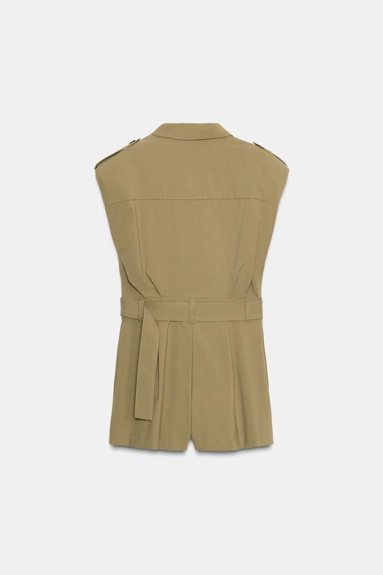 Shoulder Pad Playsuit With Belt