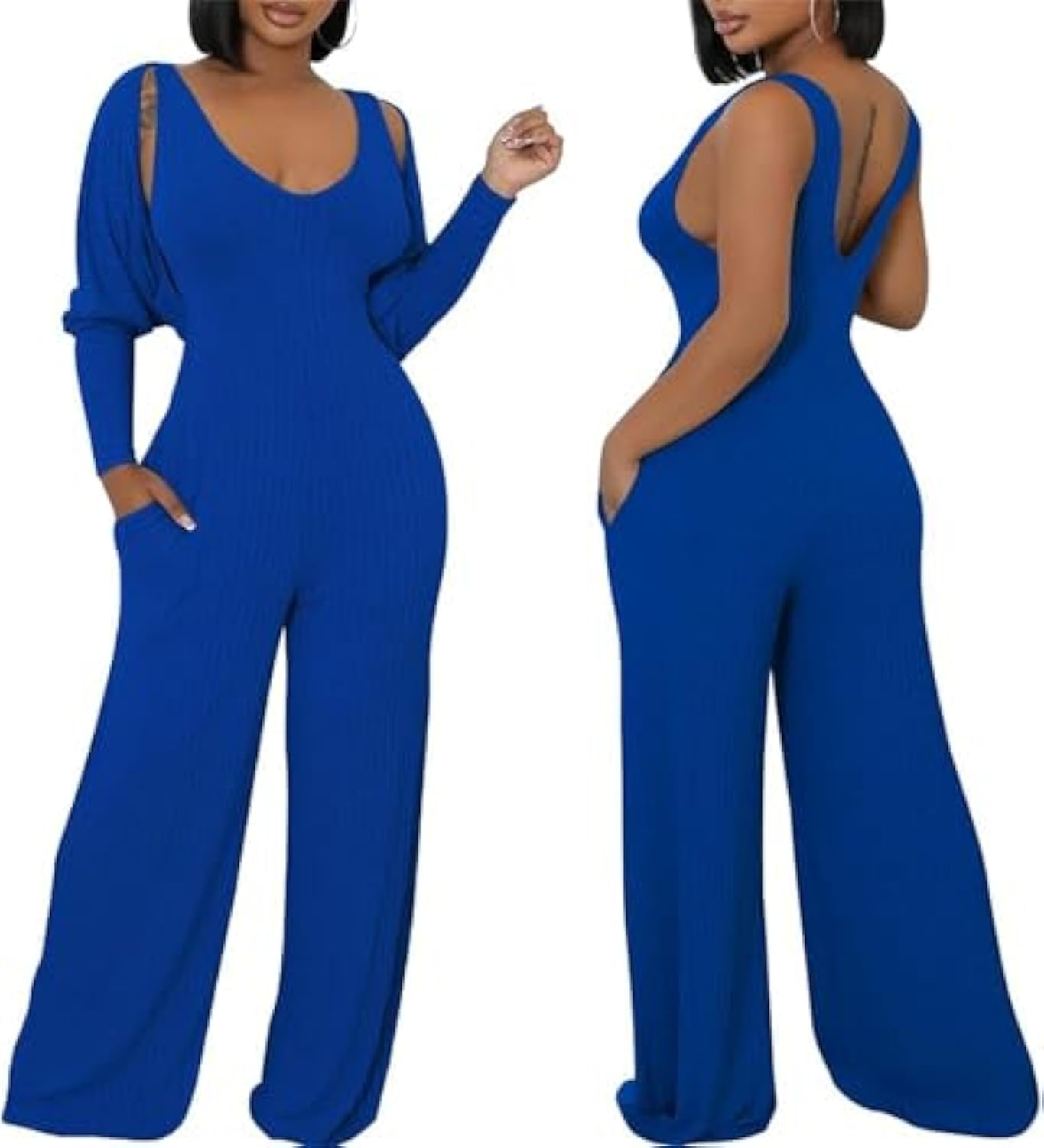 Long Sleeve Cape-style Vest Jumpsuit Set
