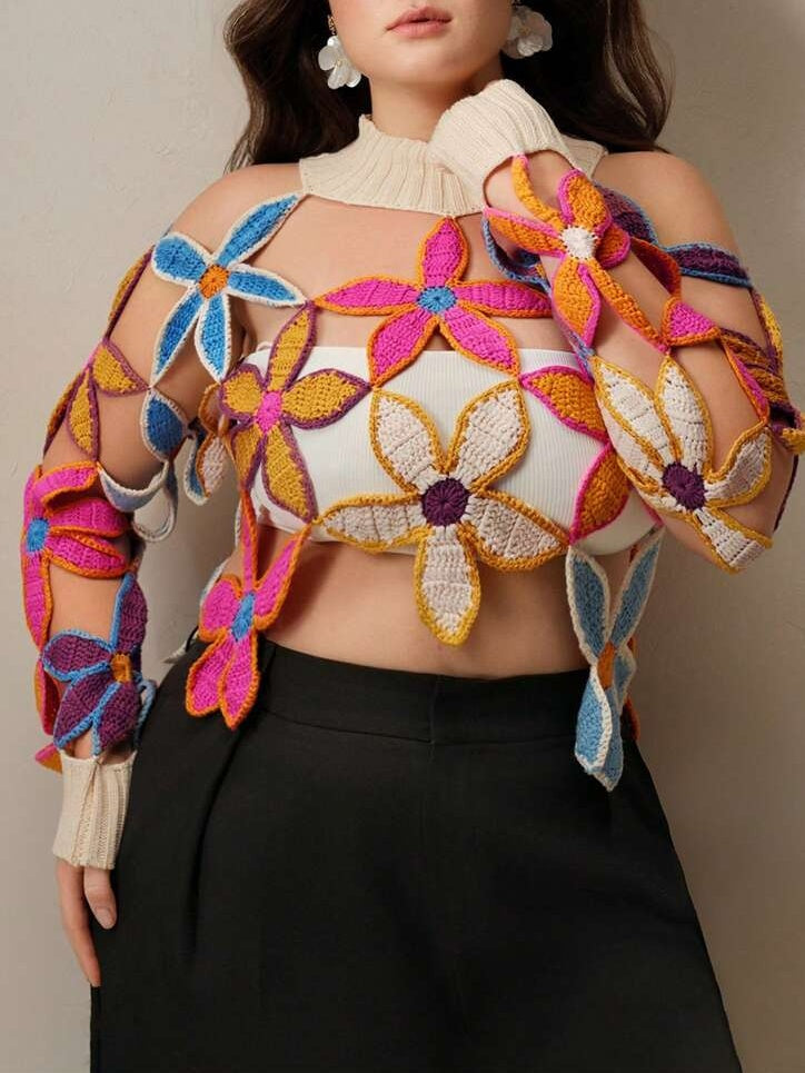 The Spring Cutout Floral Mock Neck Sweater