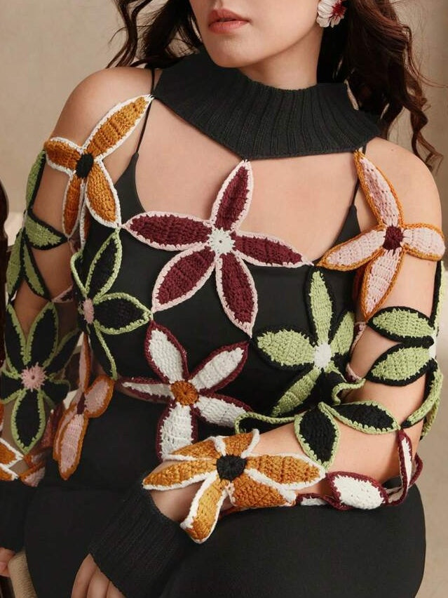 The Spring Cutout Floral Mock Neck Sweater