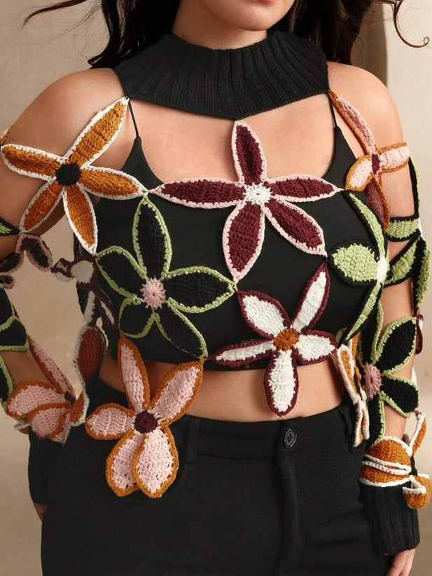 The Spring Cutout Floral Mock Neck Sweater
