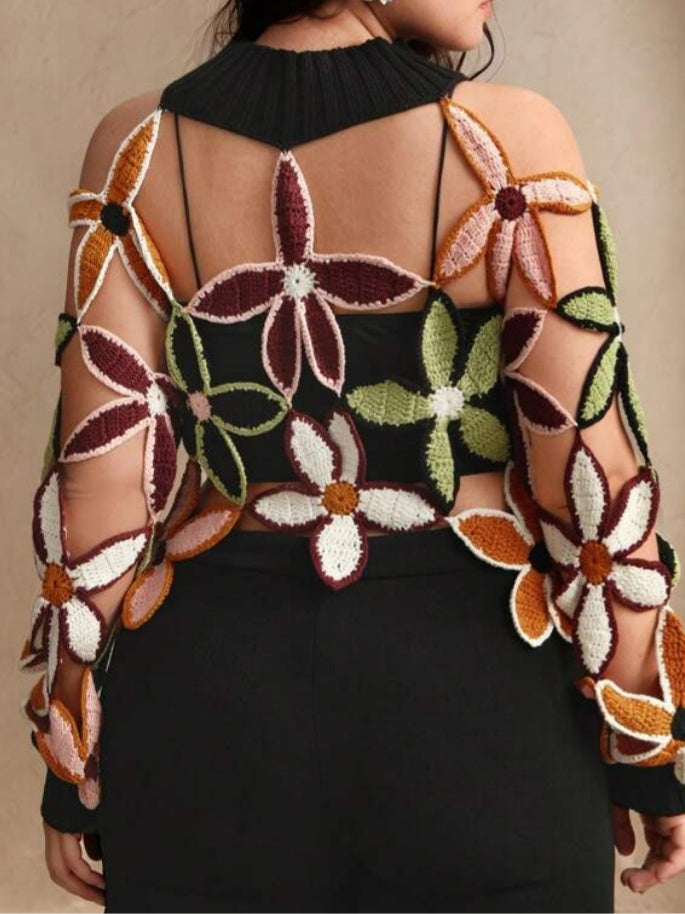 The Spring Cutout Floral Mock Neck Sweater