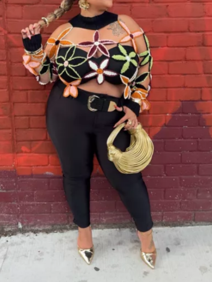 The Spring Cutout Floral Mock Neck Sweater