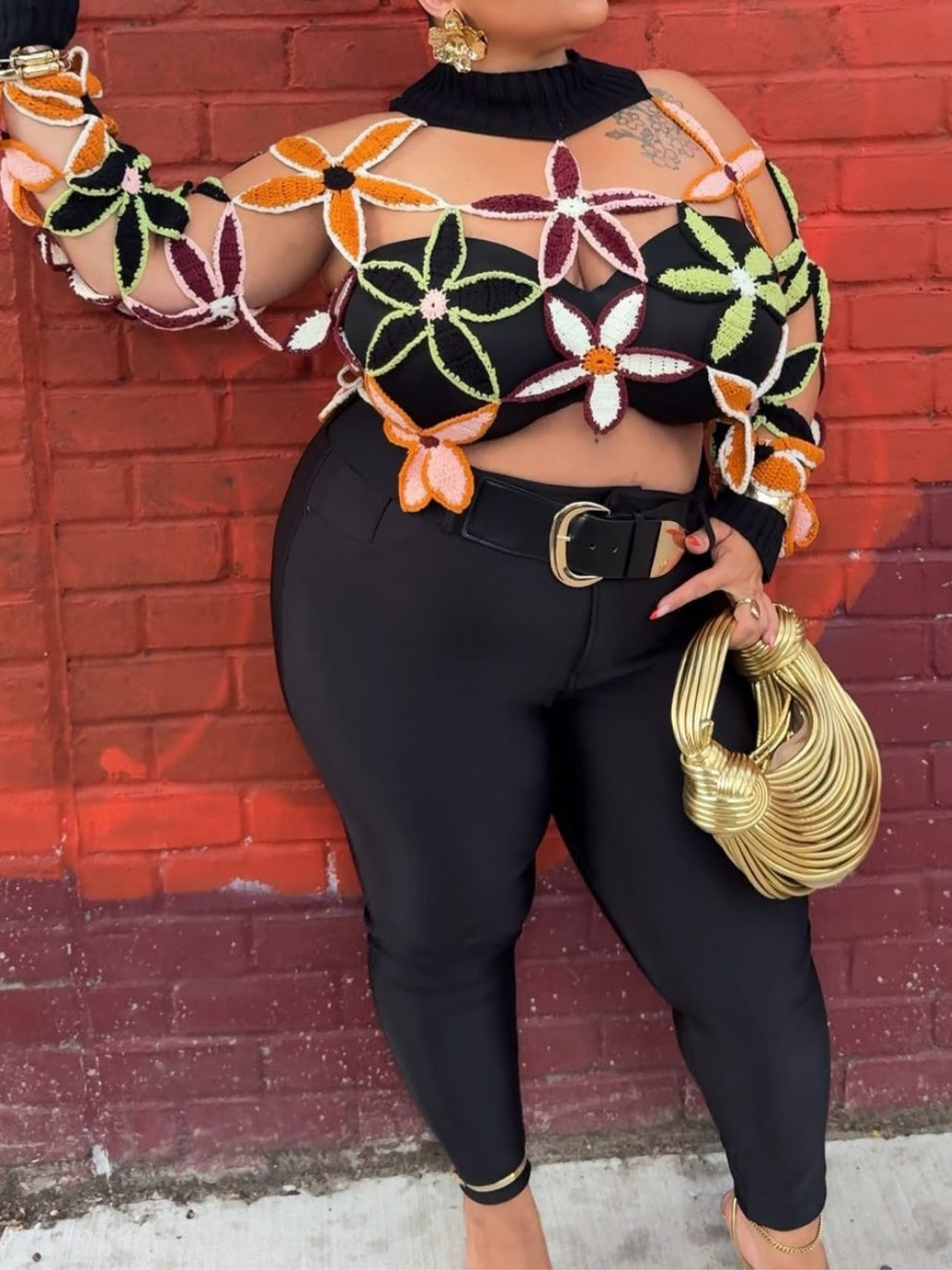 The Spring Cutout Floral Mock Neck Sweater
