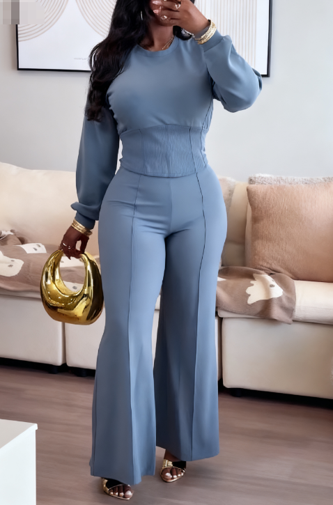 Crewneck Knit Corset With Ultra Wide-Leg Pant Set