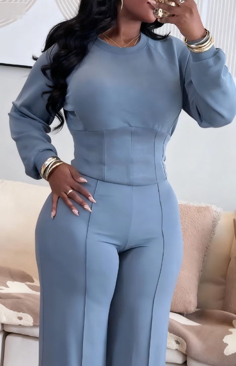 Crewneck Knit Corset With Ultra Wide-Leg Pant Set