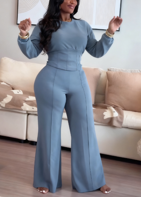 Crewneck Knit Corset With Ultra Wide-Leg Pant Set