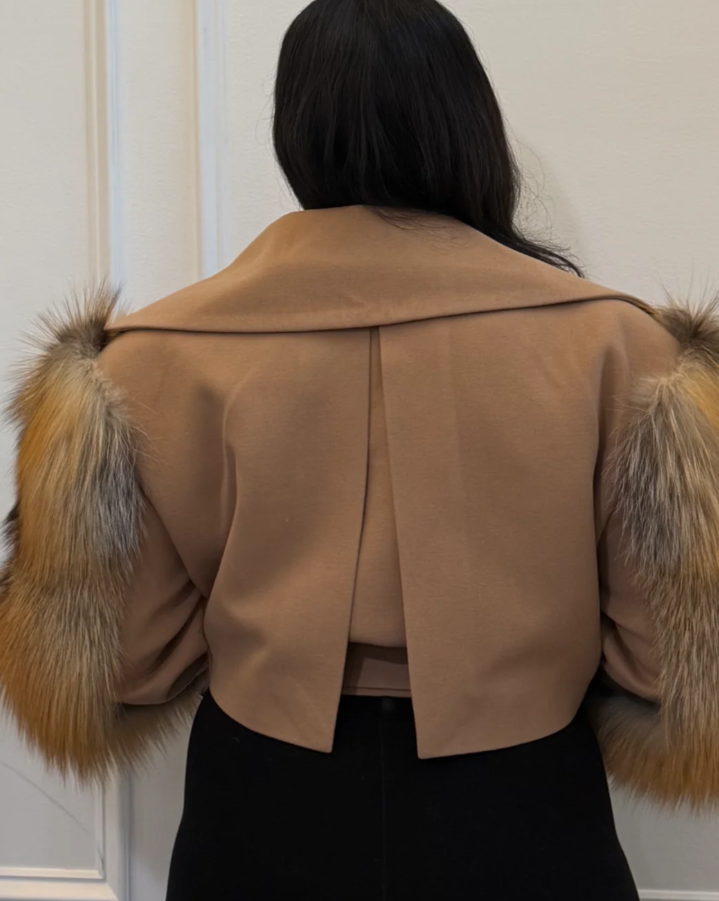 Eco-friendly Fur Sleeve Cropped Jacket