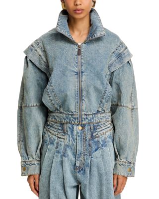 Stand Collar Zip-up Denim Jacket