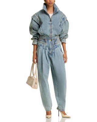 Stand Collar Zip-up Denim Jacket