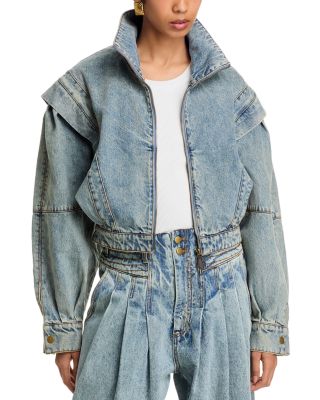 Stand Collar Zip-up Denim Jacket