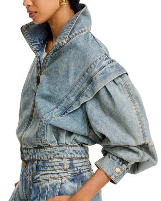 Stand Collar Zip-up Denim Jacket